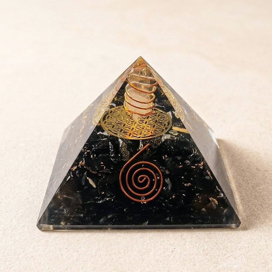 Black Tourmaline Orgonite Pyramid for Protection & Grounding