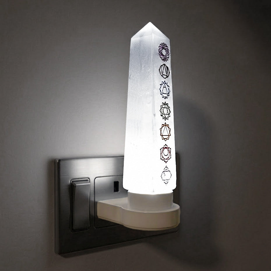 Selenite Night Lamp – 7 Chakra Energy Tower for Balance & Healing