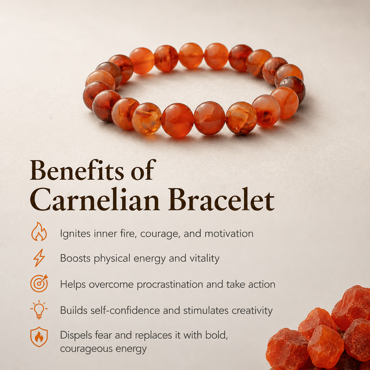 Natural Carnelian Bracelet for Energy & Motivation