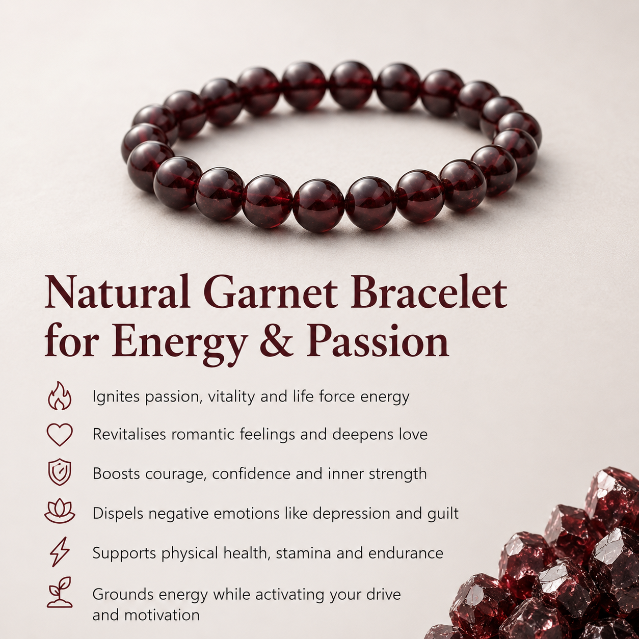 Natural Garnet Bracelet for Energy & Passion