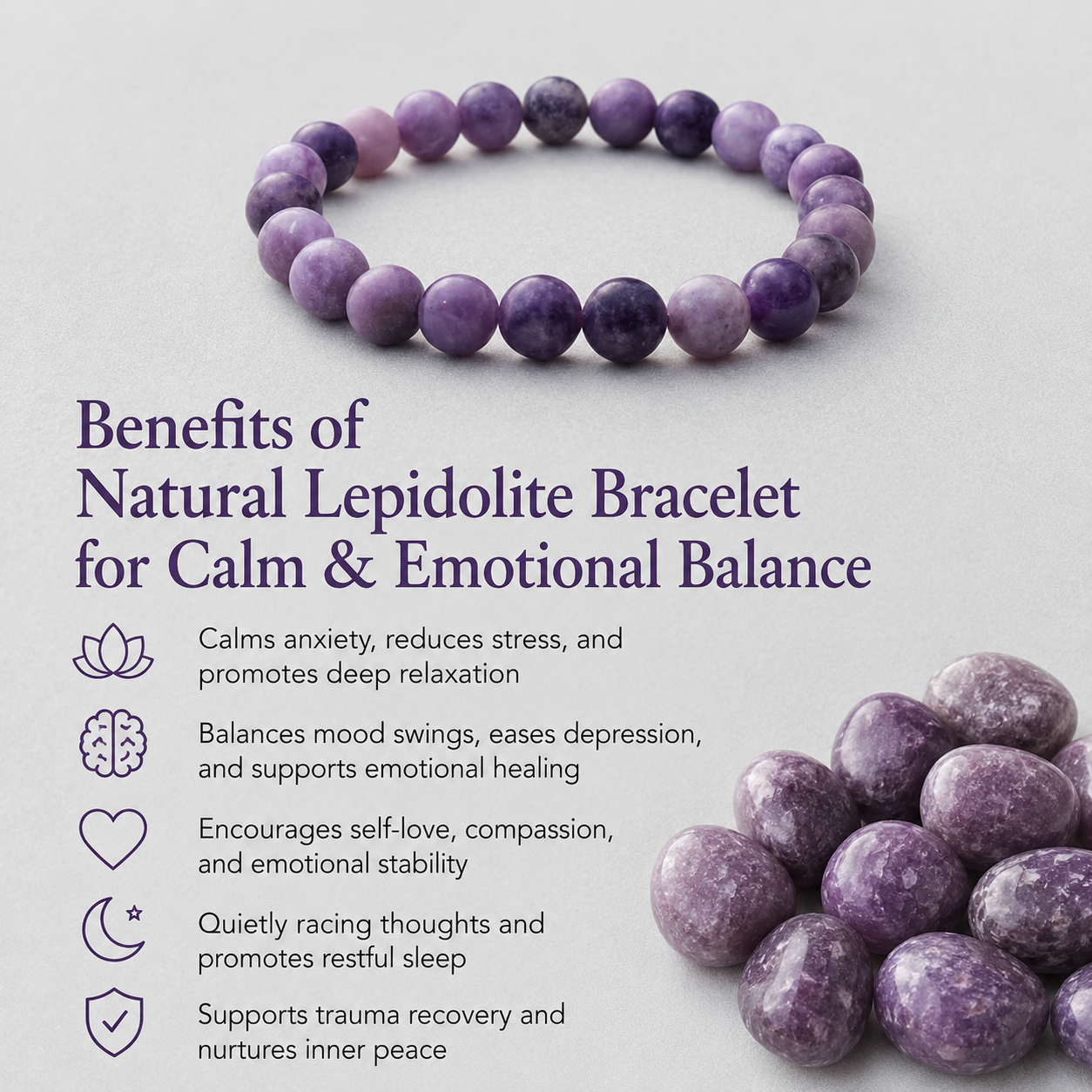 Natural Lepidolite Bracelet for Calm & Emotional Balance