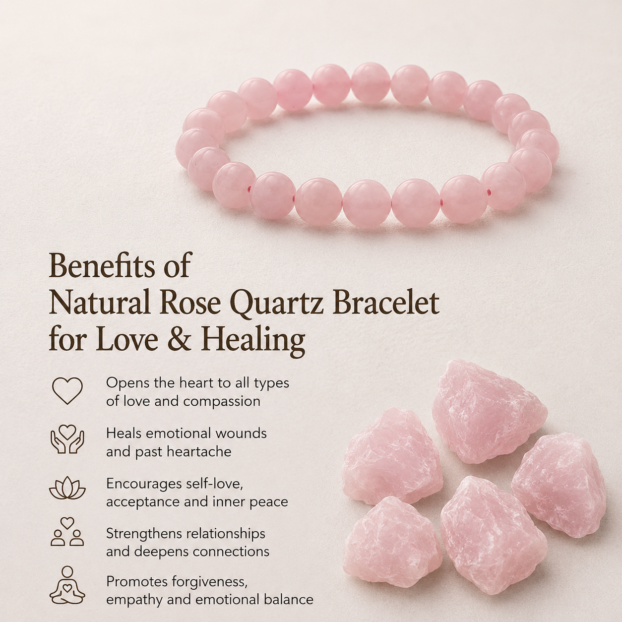 Natural Rose Quartz Bracelet for Love & Healing