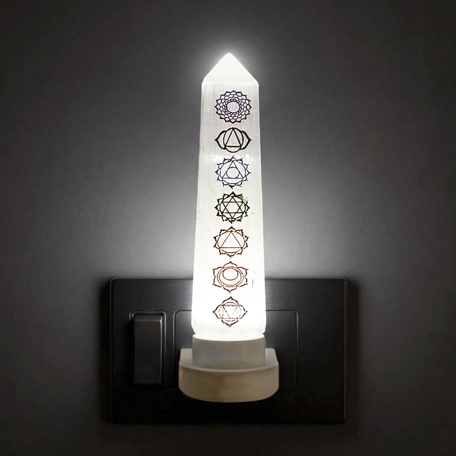 Selenite Night Lamp – 7 Chakra Energy Tower for Balance & Healing