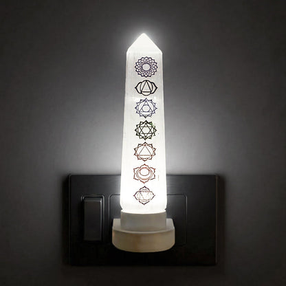 Selenite Night Lamp – 7 Chakra Energy Tower for Balance & Healing