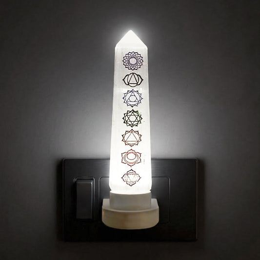 Selenite Night Lamp – 7 Chakra Energy Tower for Balance & Healing