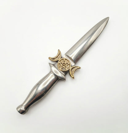 Aluminum Athame Knife with Triple Moon Symbol – 7 Inch