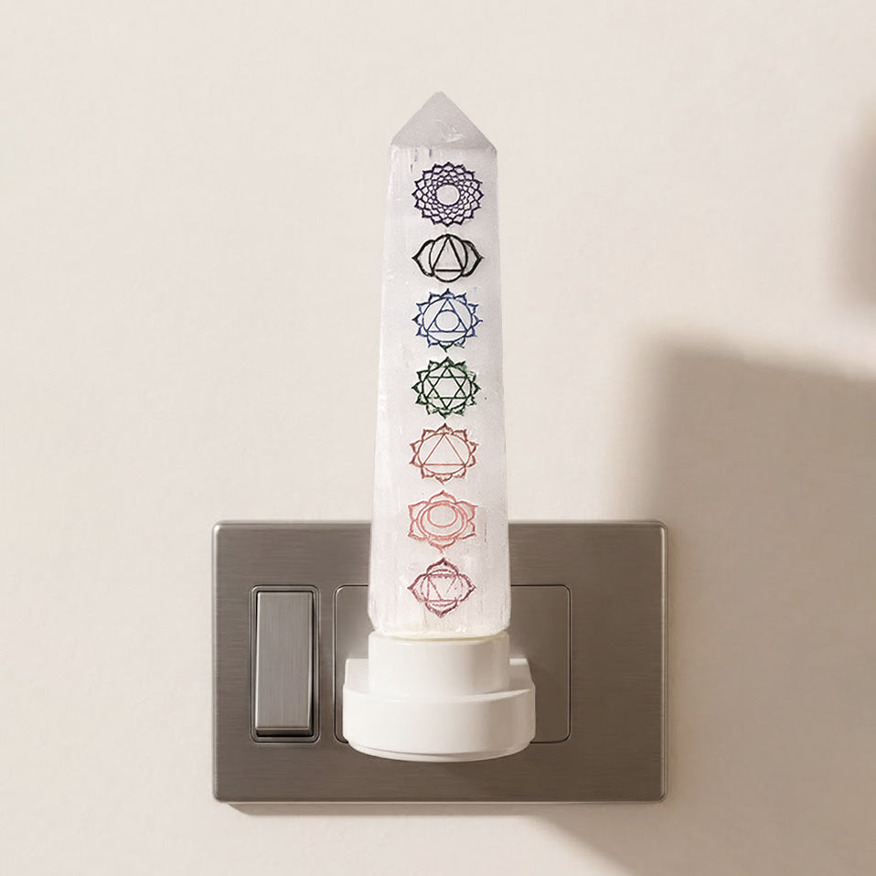 Selenite Night Lamp – 7 Chakra Energy Tower for Balance & Healing