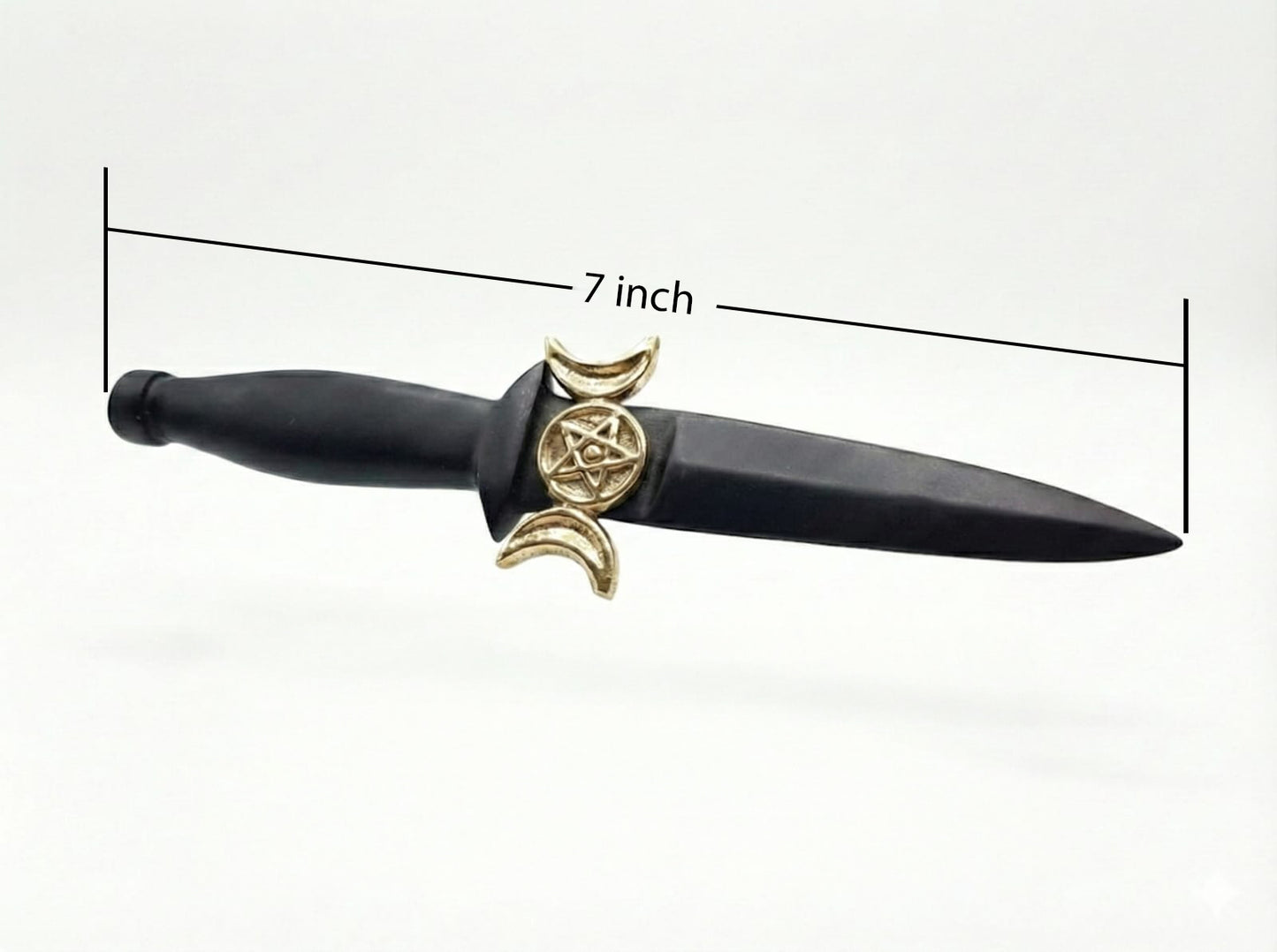 Aluminum Athame Knife (Black) with Triple Moon Symbol – 7 Inch