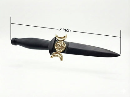 Aluminum Athame Knife (Black) with Triple Moon Symbol – 7 Inch