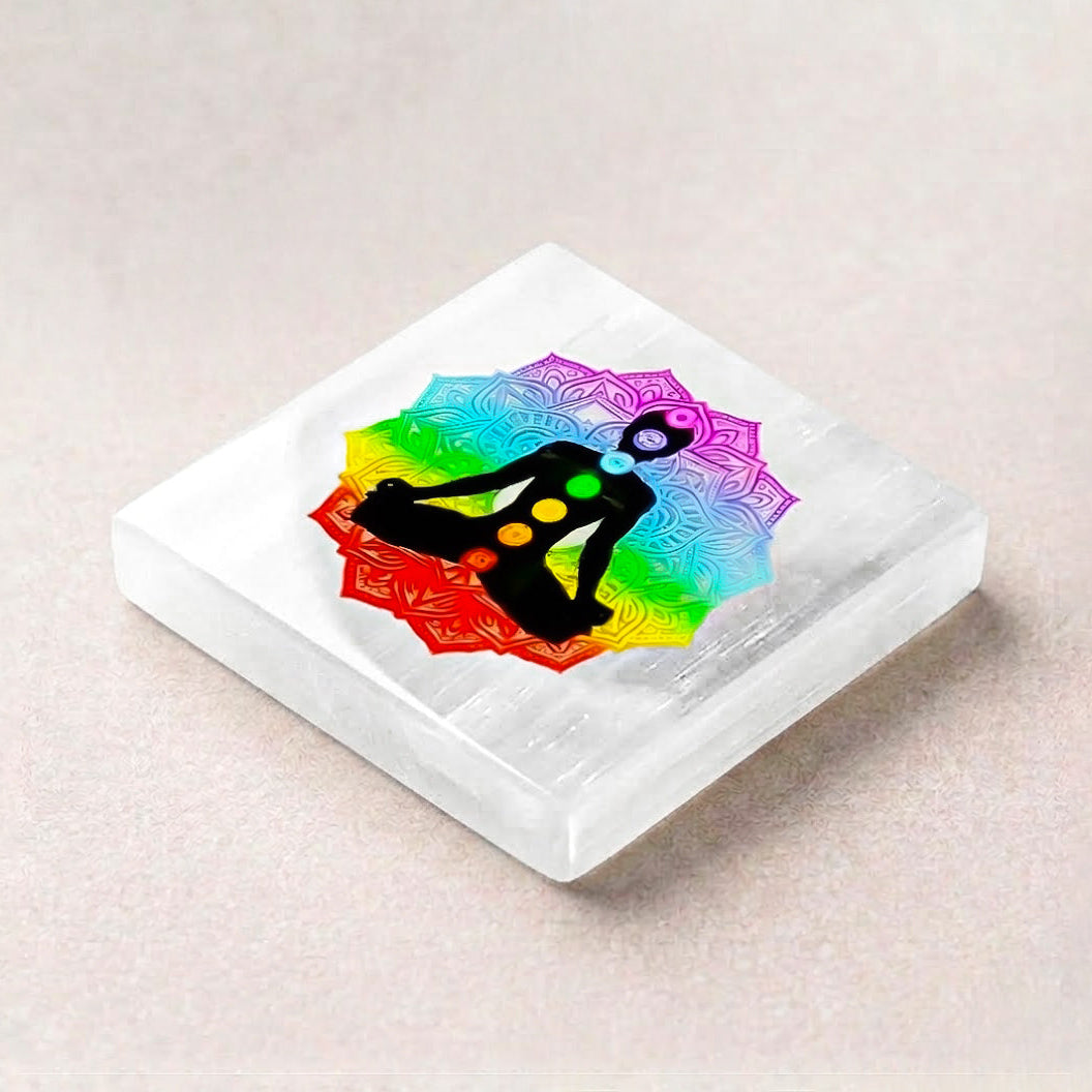 Selenite Square Charging Plate – 7 Chakra Meditation Sticker