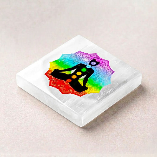 Selenite Square Charging Plate – 7 Chakra Meditation Sticker