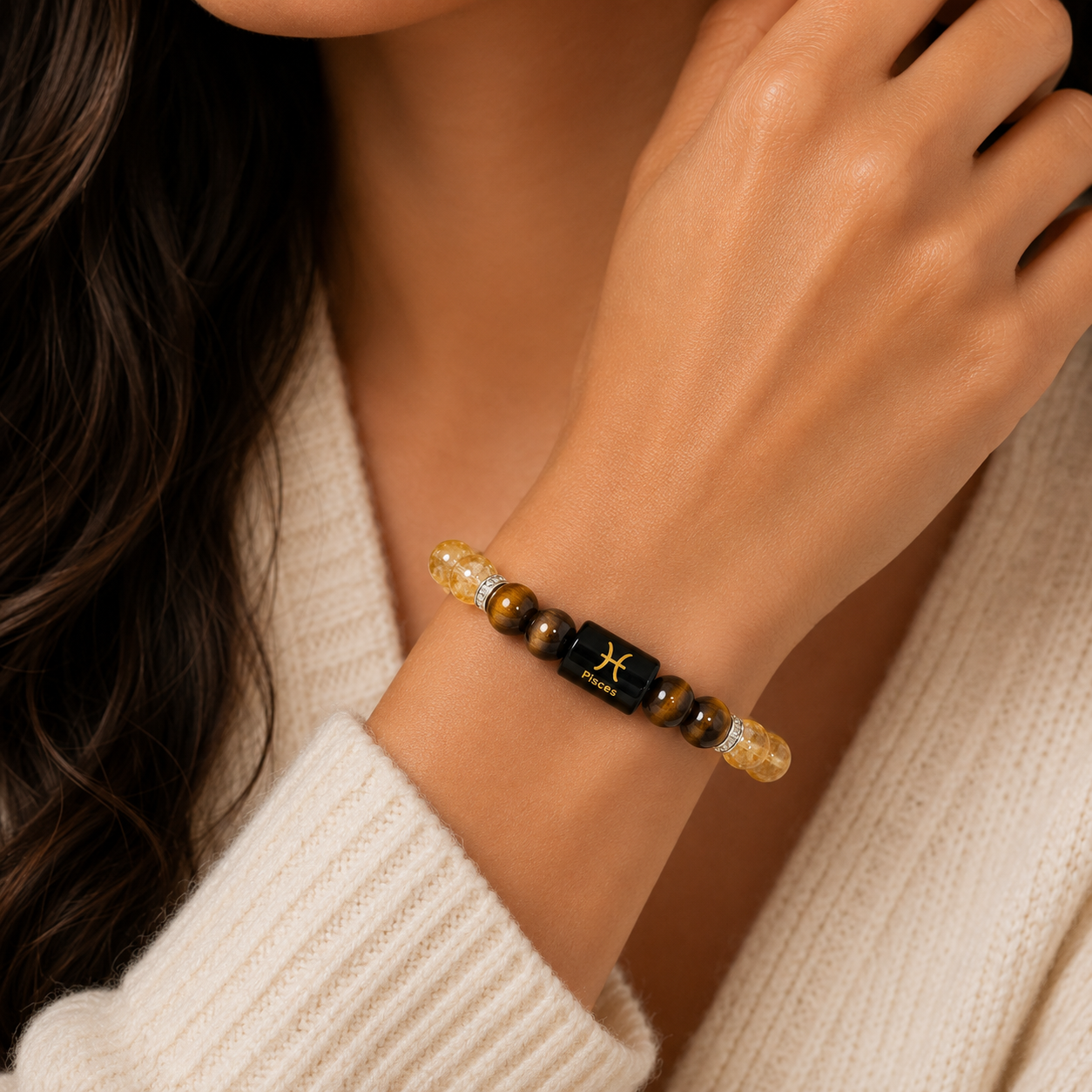 Pisces Zodiac Bracelet worn on wrist - lifestyle shot