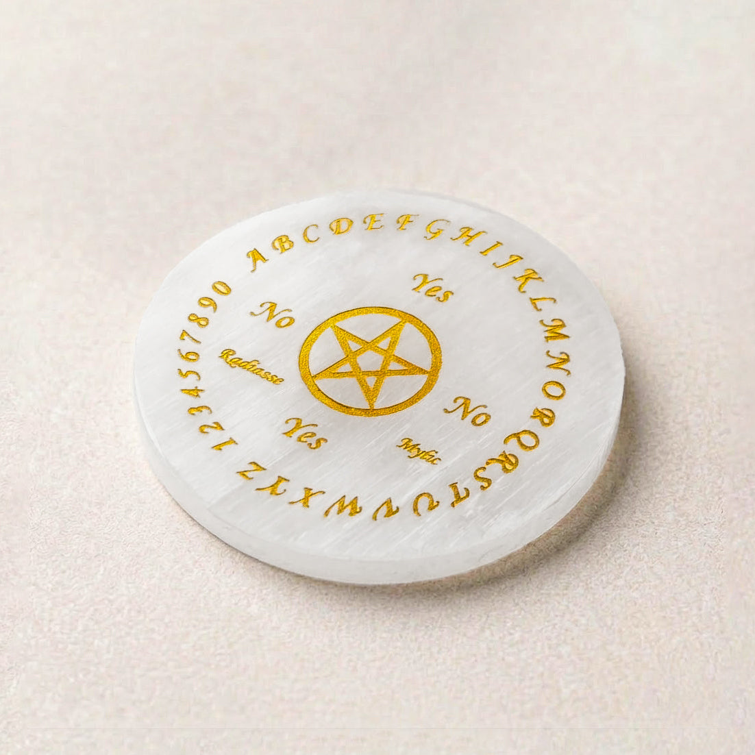 Selenite Round Charging Plate – Pentagon Dowsing Board