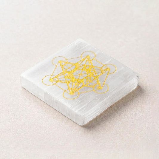Selenite Square Charging Plate – Metatron's Cube Sacred Geometry