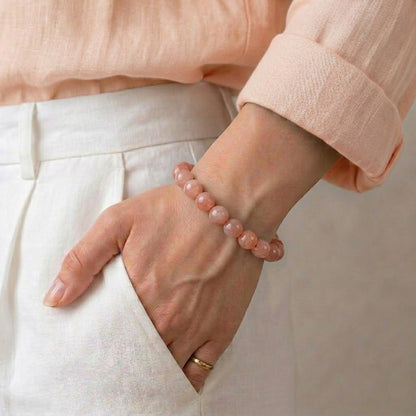 Natural Peach Moonstone Bracelet for Emotional Healing