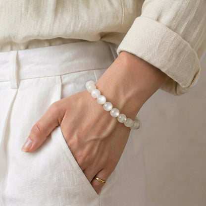 Natural White Moonstone Bracelet for Calm & Balance