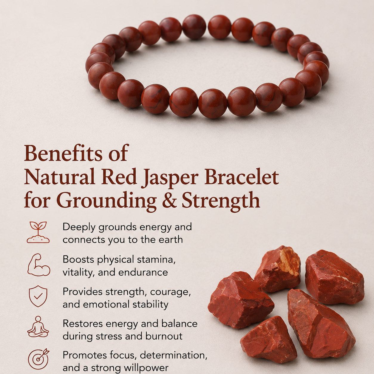 Natural Red Jasper Bracelet for Grounding & Strength