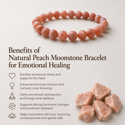 Natural Peach Moonstone Bracelet for Emotional Healing