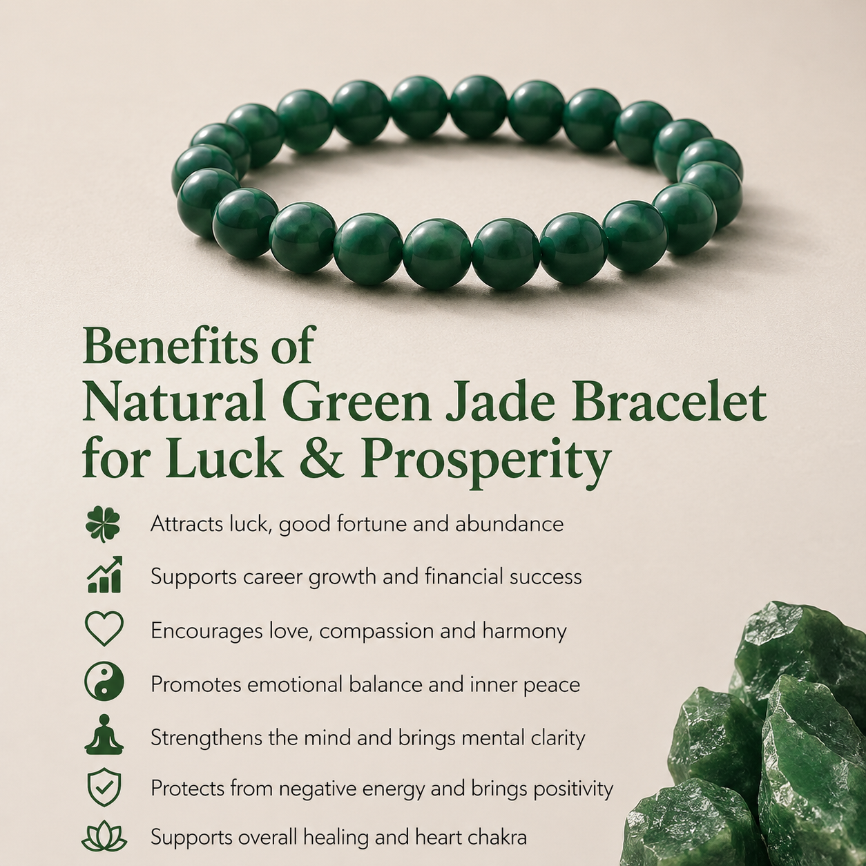 Natural Green Jade Bracelet for Luck & Prosperity