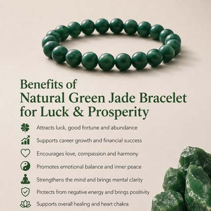 Natural Green Jade Bracelet for Luck & Prosperity
