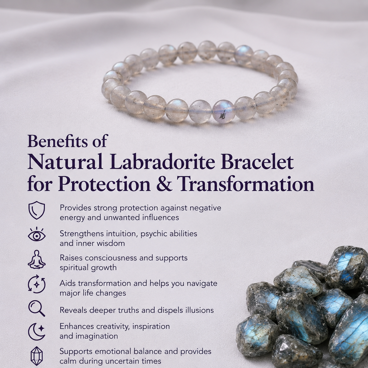 Natural Labradorite Bracelet for Protection & Transformation