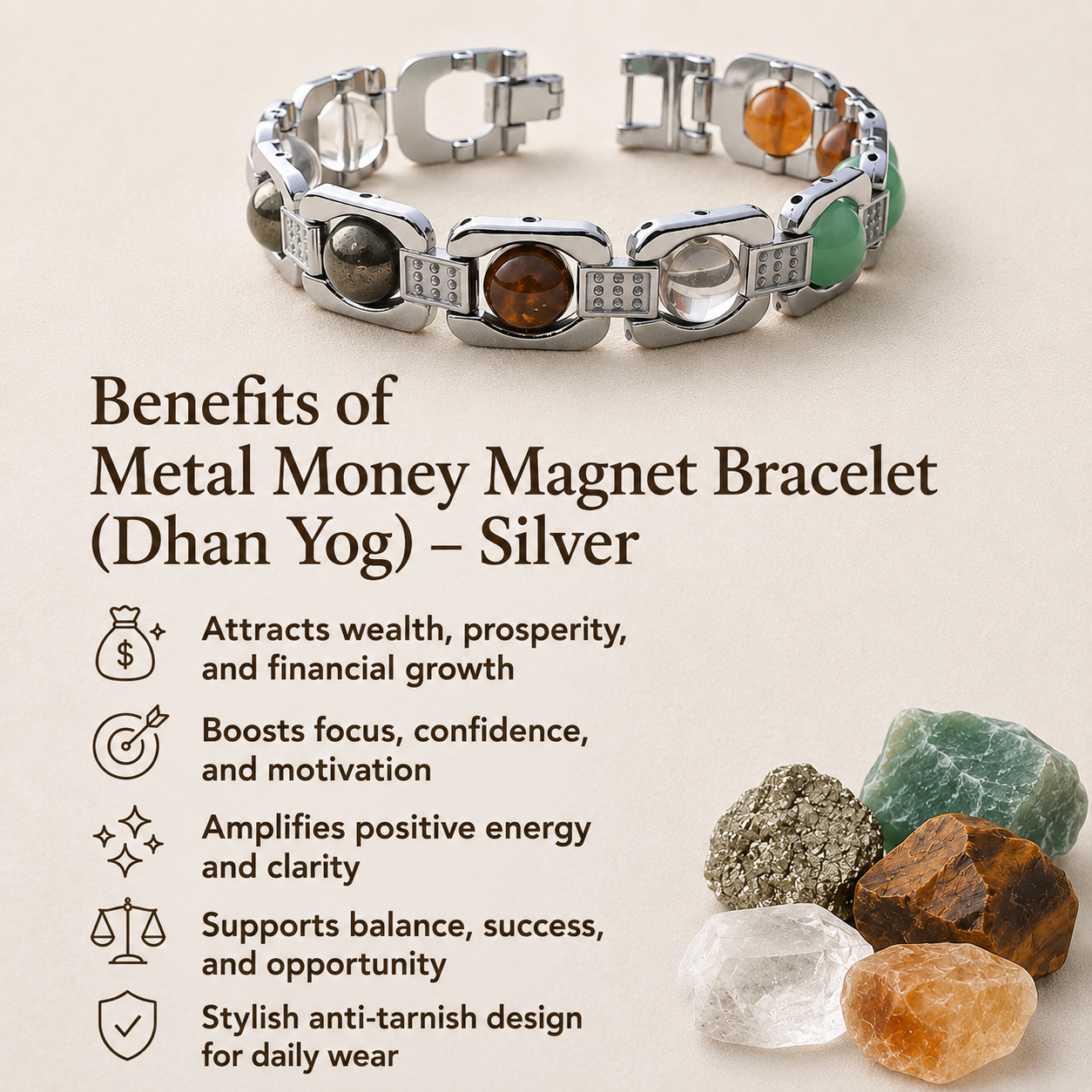 Metal Money Magnet Bracelet (Dhan Yog) – Silver