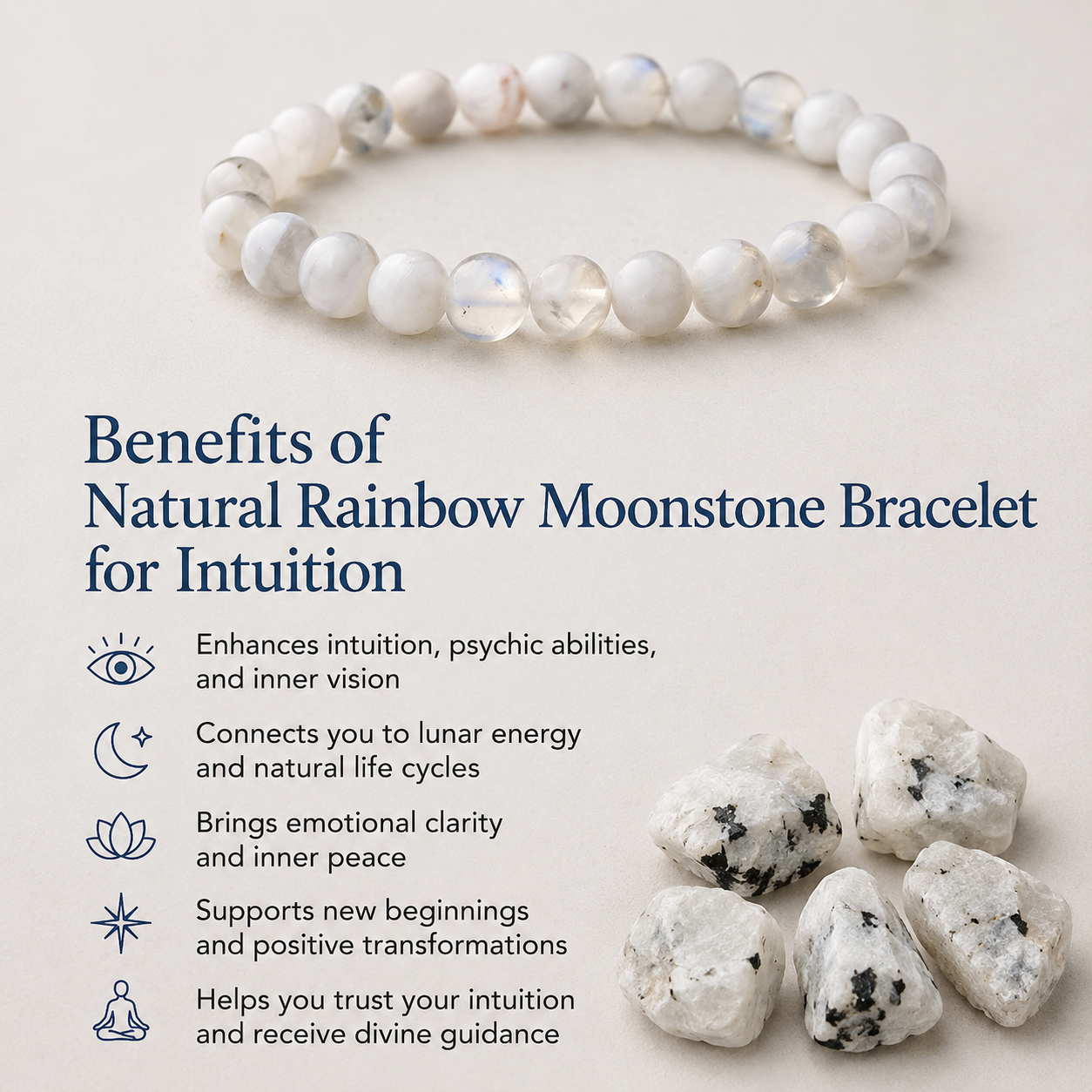 Natural Rainbow Moonstone Bracelet for Intuition