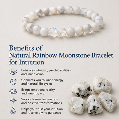 Natural Rainbow Moonstone Bracelet for Intuition