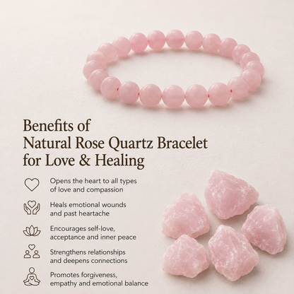 Natural Rose Quartz Bracelet for Love & Healing