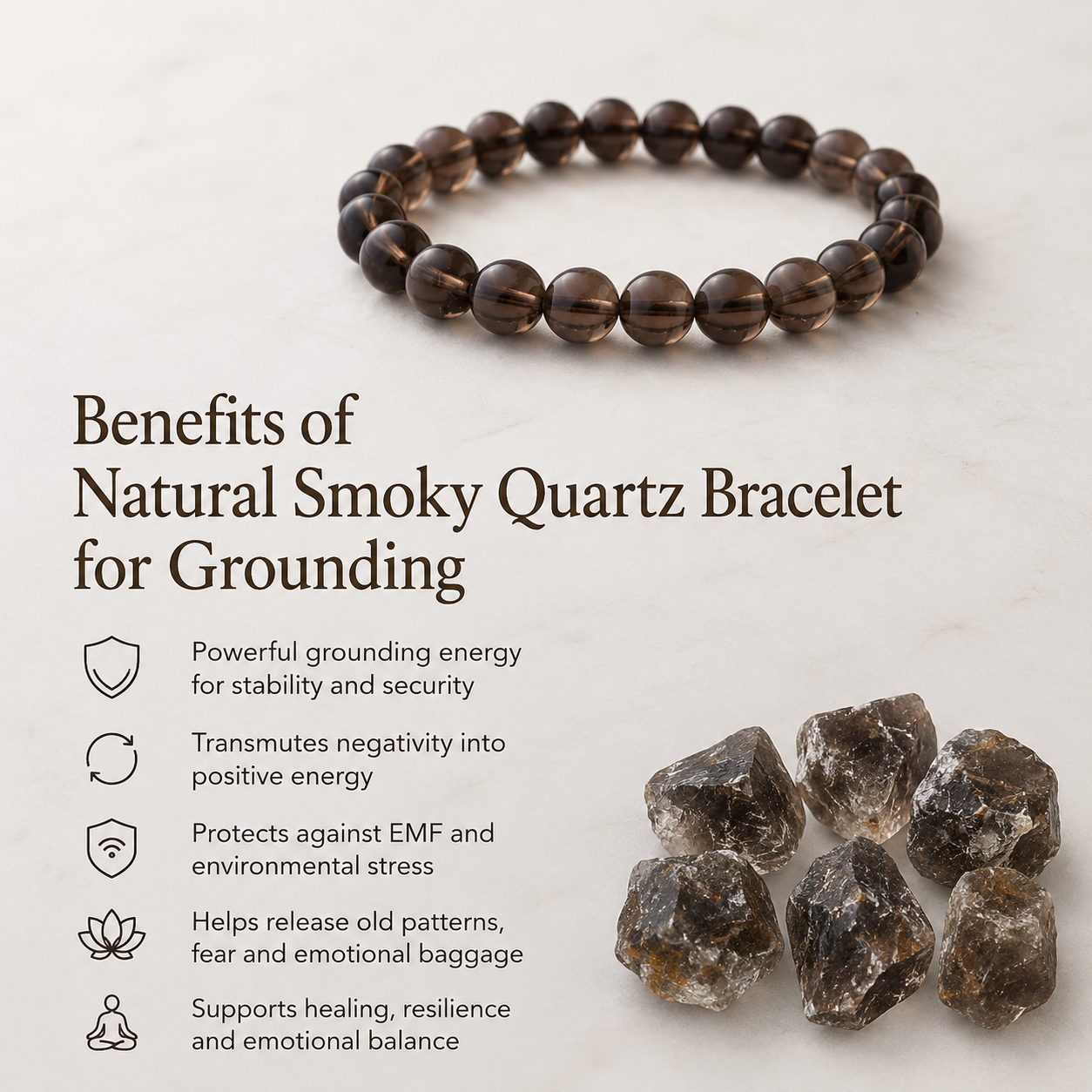 Natural Smoky Quartz Bracelet for Grounding