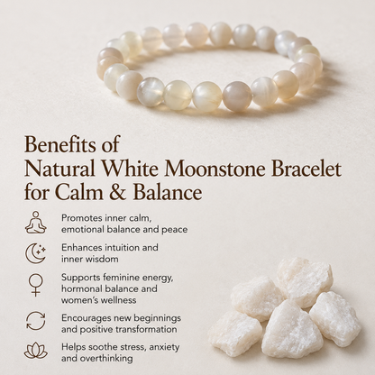 Natural White Moonstone Bracelet for Calm & Balance