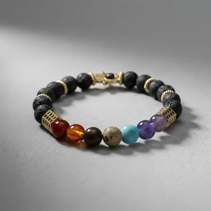 Seven Chakra Lava Stone Bracelet with charm