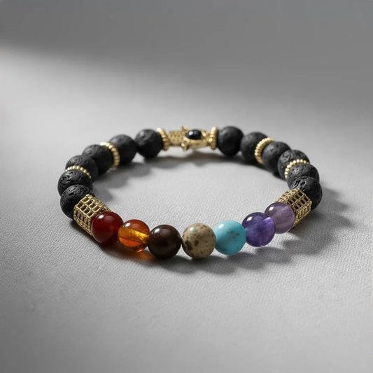 Seven Chakra Lava Stone Bracelet with charm