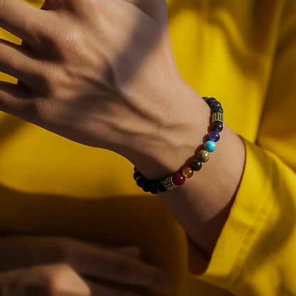 Seven Chakra Lava Stone Bracelet with charm